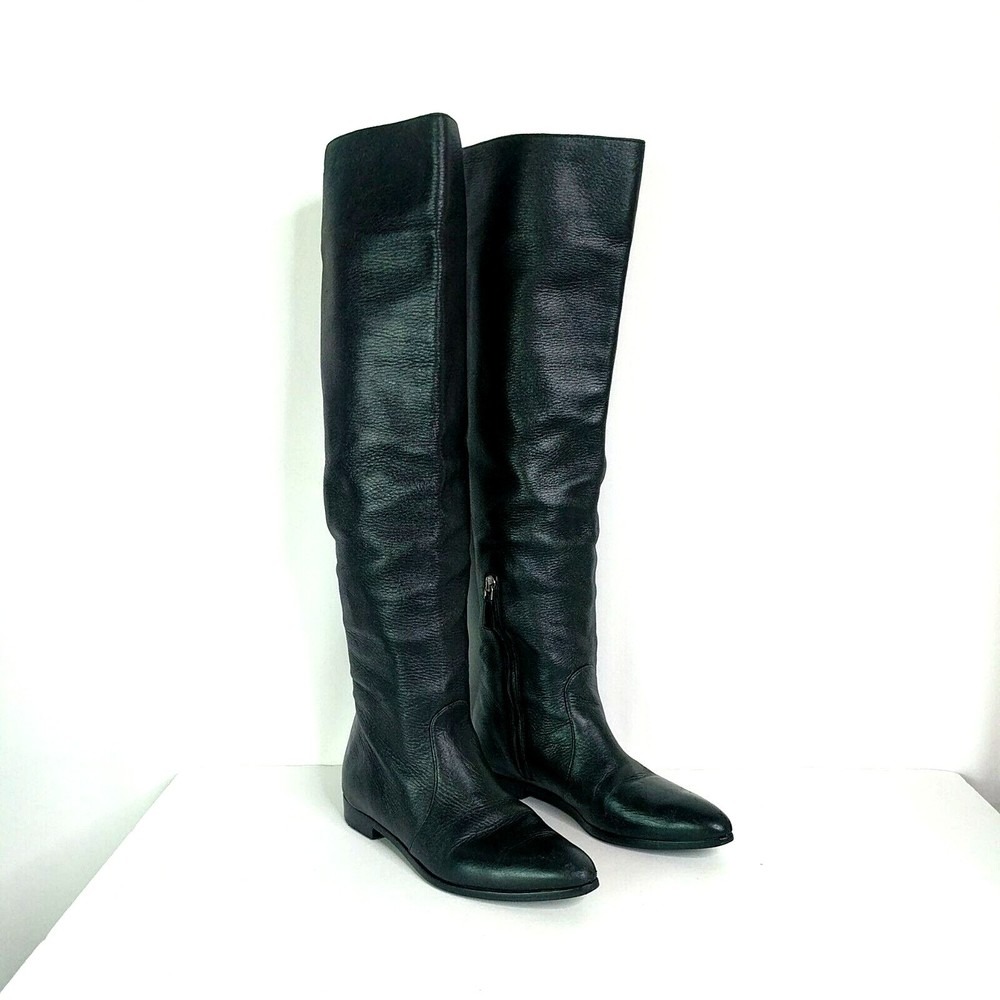 Prada Black Leather Tall Shaft Boot Over Knee Women Size 36 US 6 Italy Soft